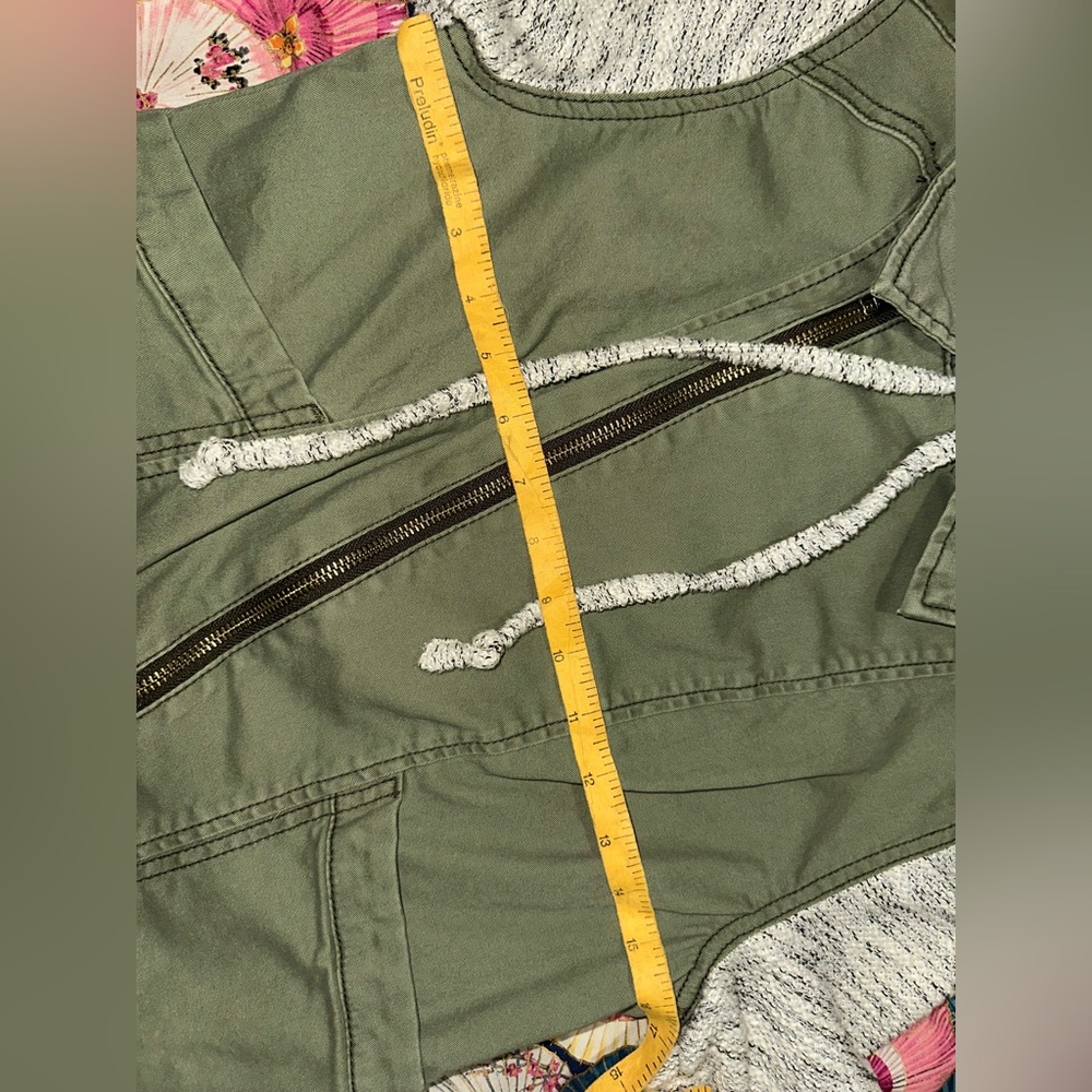Mossimo Supply Co. Military Green Diagonal Zip Up Denim Body With Cotton Sleeves - Picture 7 of 9